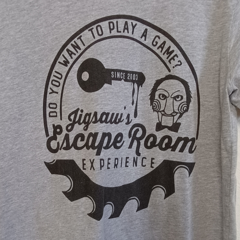 🎃 SAW Movie T-Shirt Halloween Jigsaw's Escape Asylum Sz M - Wanna Play A Game?